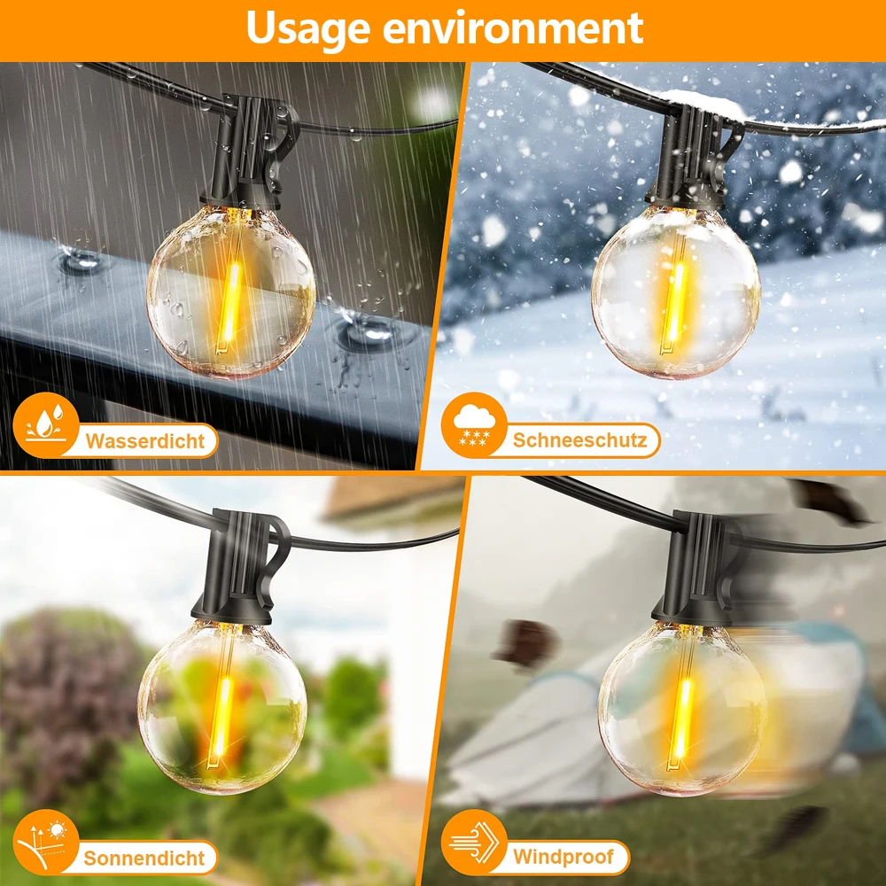 7.6-30 Meter G40 Garland String Lights LED Waterproof and Shatterproof Globe Bulb Outdoor Patio String Lights for Christmas Deco