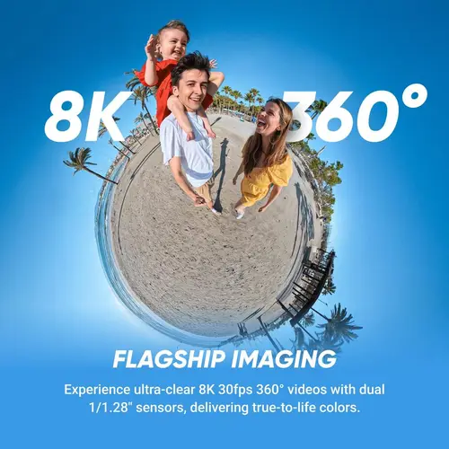 Imagen 1 del producto Insta360 X5 - Impermeable 8K 360 ° Cámara de acción, luz baja líder, 3 horas, batería triple con diseño de chip AI,