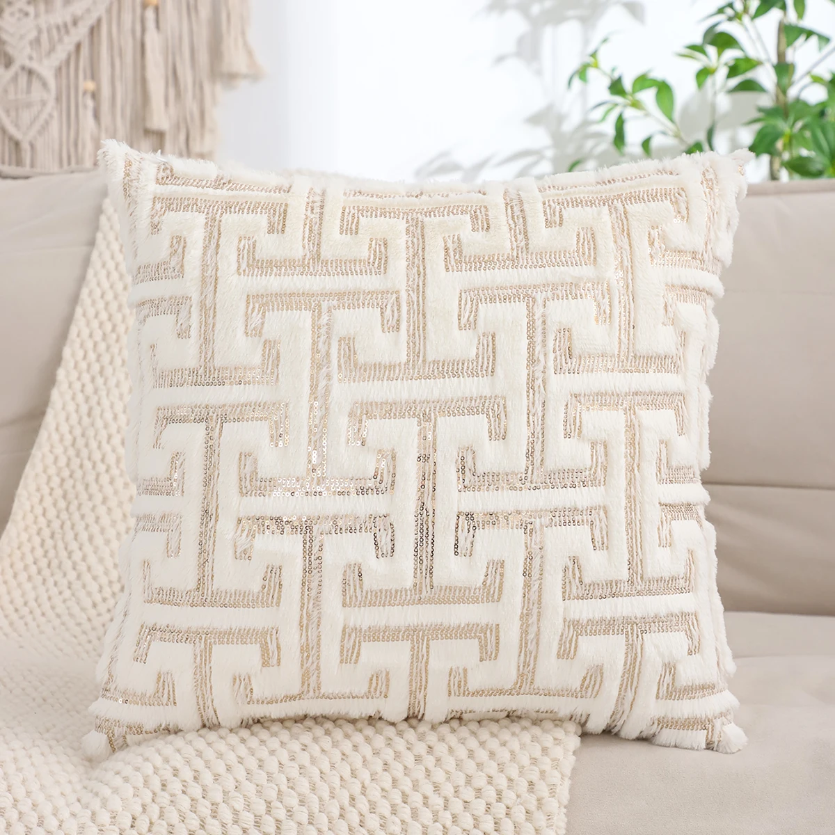1PC Pailletten Plüsch Dekokissenbezug Wohnzimmer Dekoration Sofa