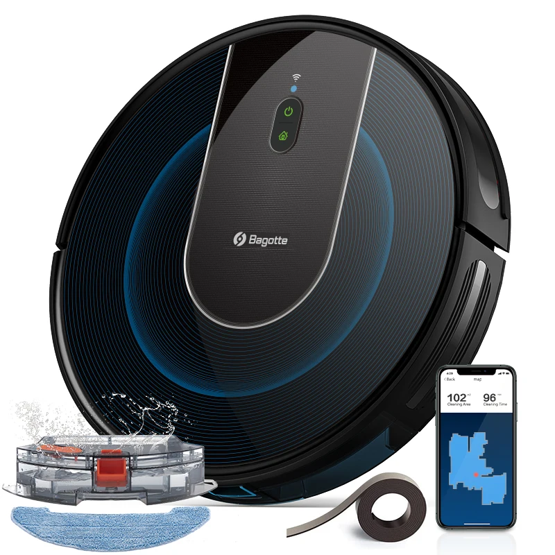 Bagotte Robot Vacumn Mop Pet Hair Cleaning Self Charging Smart Vacuum Cleaner