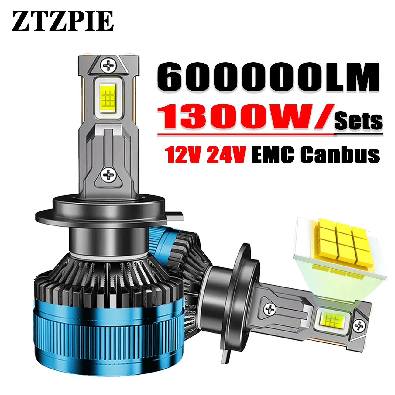 ZTZPIE 6000K HB3 HB4 9005 9006 H1 H7 H4 H11 9012 Bulb Canbus Led Lamp CSP 7750 Power Car Headlight Light 1300W 600000LM 12V 24V