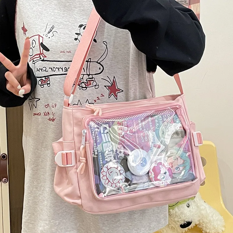 

Women's Bag Japanese Transparent Canvas Pain Bag Shoulder Strap Cute Backpack