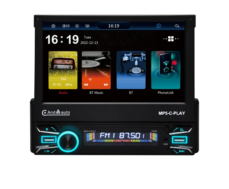 

7'' 1 Din Universal Retractable Car MP5 Player With Wireless Carplay Touch Screen BT FM Audio Car Stereo Radio