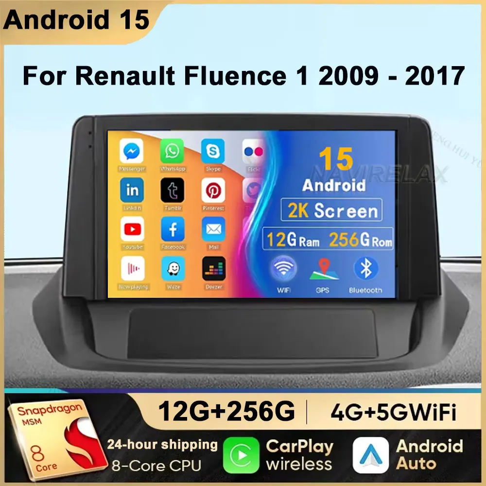 Radio de coche para Renault Megane 3 Fluence Samsung SM3 2008 2009 2010 2012 2014 Carplay inalámbrico Android 15 Auto Multimedia para coche