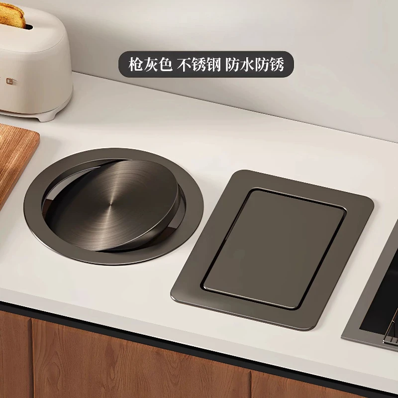 Under Counter Stainless Steel Garbage Bin Kitchen Floating Trash Can with Swing Lid Built in Waste Container Hidden Waste Bins