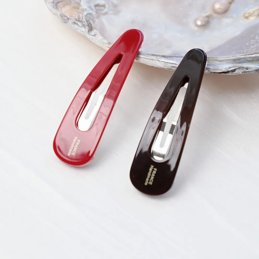 Red HairClips Black Snap Clips for Girls and Women Acetate Barrettes Waterdrop Shaped Hair Accessories 7.3cm Long