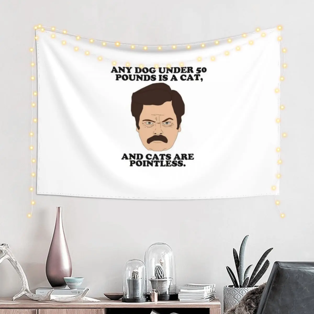 

Ron Swanson - Cats Are Pointless Tapestry Home And Comfort Decor Wallpaper Bedroom Room Decoration Korean Style Tapestry