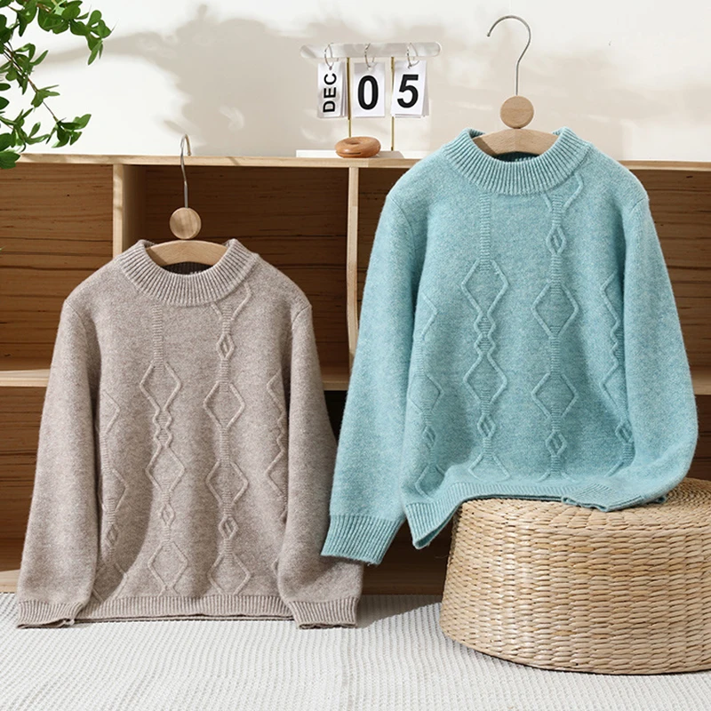 

Boys Cashmere sweater 100% Pure wool sweater Kids tall O-neck Childrens winter warm wool sweater Girls pullover Wool clothes Top