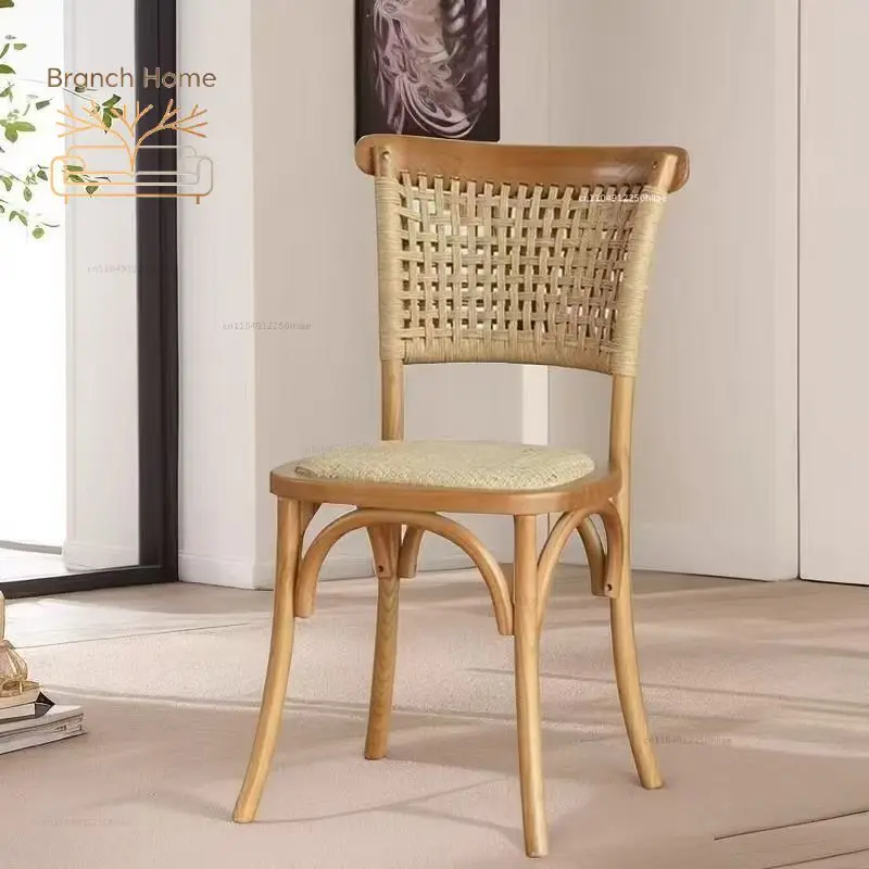 Nordic rattan retro solid wood dining chair cafe French commercial restaurant back chair home leisure bed and breakfast chair