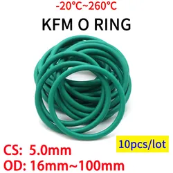 10pcs CS 5.0 mm OD 16~100 mm Green FKM Fluorine Rubber O Ring Sealing Gasket Insulation Oil High Temperature Resistance Green