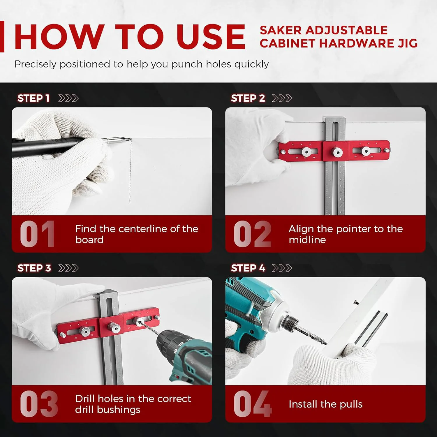 5inch Upgrade Aluminum Cabinet Handle Punch with Gear Knob Locator Drawer and Cabinet Door Handle Installation Aids
