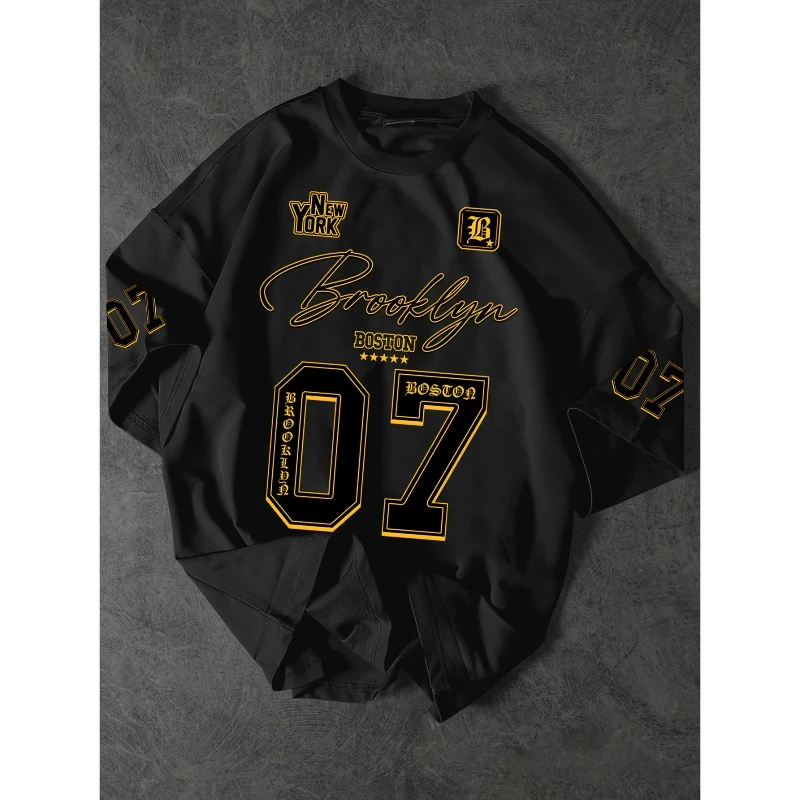Brooklyn New York Graphic T-Shirt for Men Women, Retro Boston 07 Oversized Tee, Casual Streetwear Cotton Top Summer Streetwear