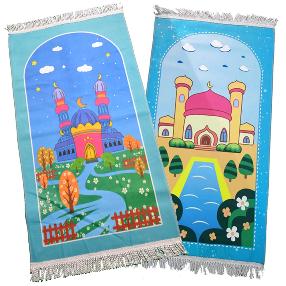 Kids Children Islamic Prayer Mat Janamaz Girl Boy Salah Muslim Praying Carpet