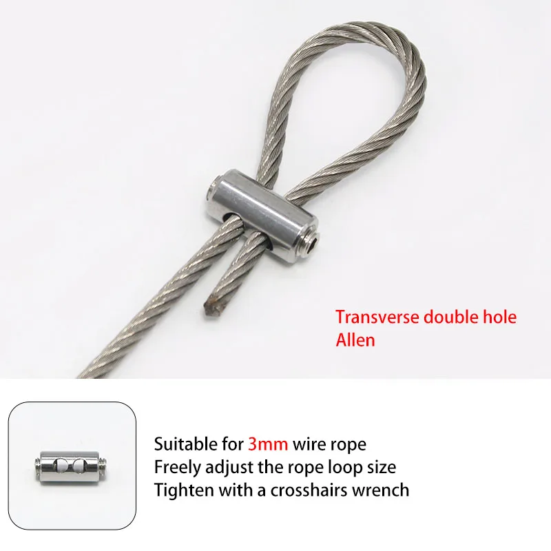 For 2/3mm Wire Rope Lock Double-hole Cable Locker Arbitrarily Retractable Adjustable Retainer DIY Lamp Hanging Code Accessories