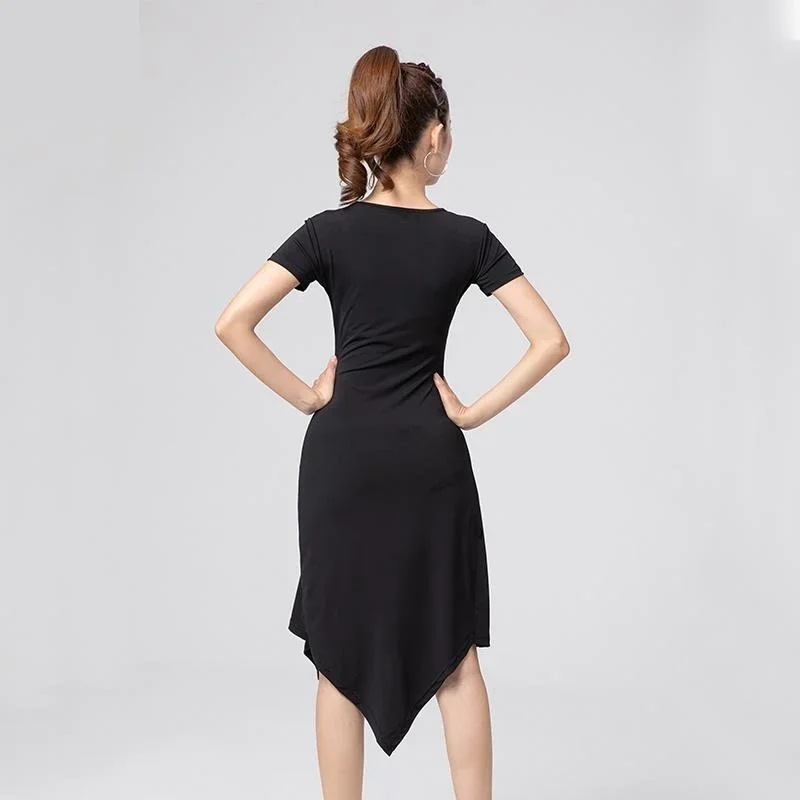 Robe une pièce creuse à manches courtes pour femmes, jupe de danse latine sexy, robe de compétition de danse tango cha, salle de Rh