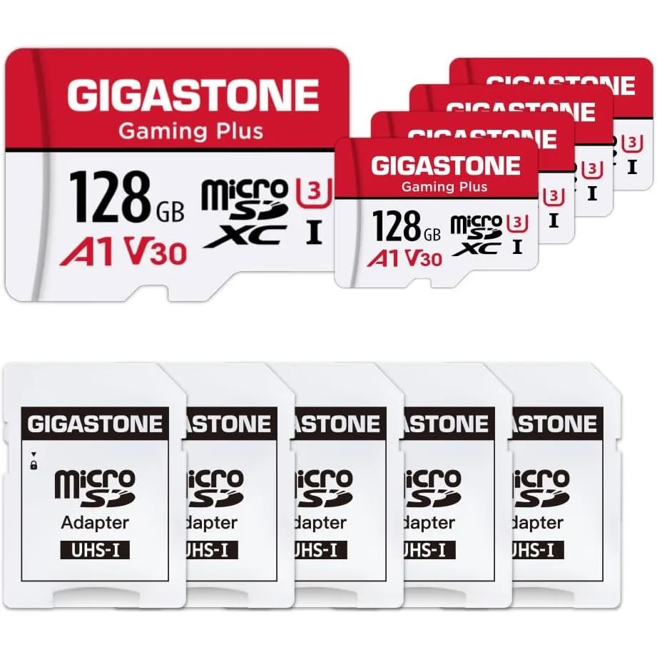 

Micro SD Card 128GB 5-Pack Gaming Plus for Nintendo Switch 1, UHS-I U3 A1 Class 10, up to 100MB/s, with Adapter