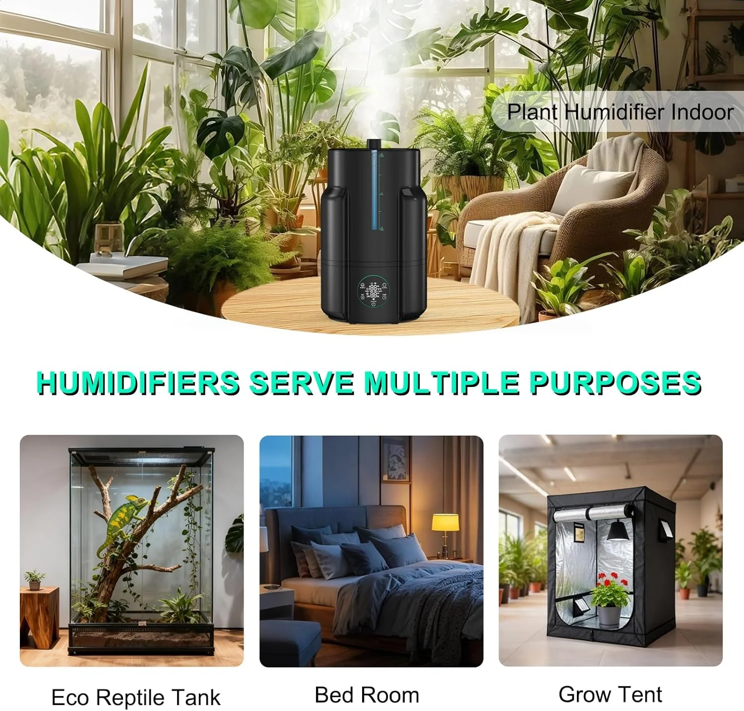 6L Ultrasonic Animal and Plant Humidifier | Automatic Humidity Adjustment+Timing Spray | Low Noise Design | Special for Potting/