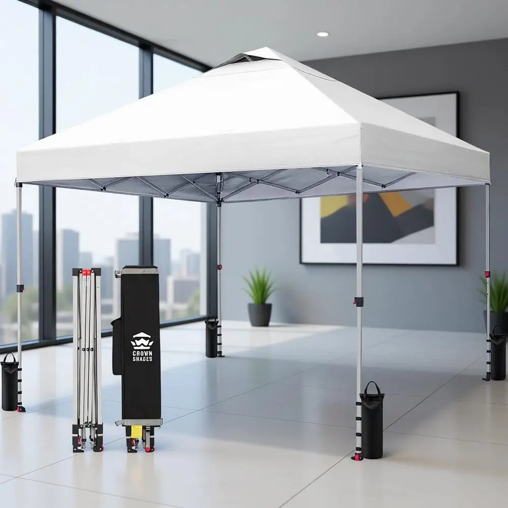 

Палатка-шатер 10x10 с центральным замком, новой сумкой для хранения, 8 колышками, 4 веревками, белая