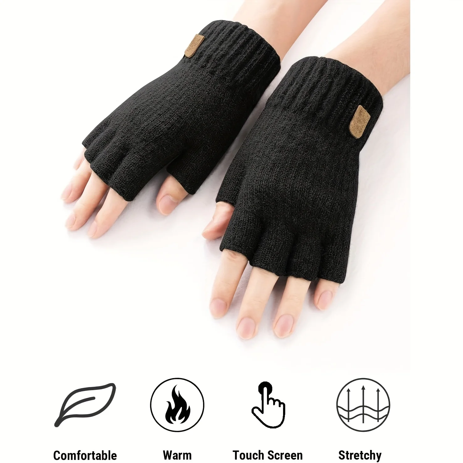 Fingerless Gloves, Winter Warm Knitted Half-Finger Gloves for Work, Running, Cycling, Driving, Unisex, Casual Ribbed Cuff Design