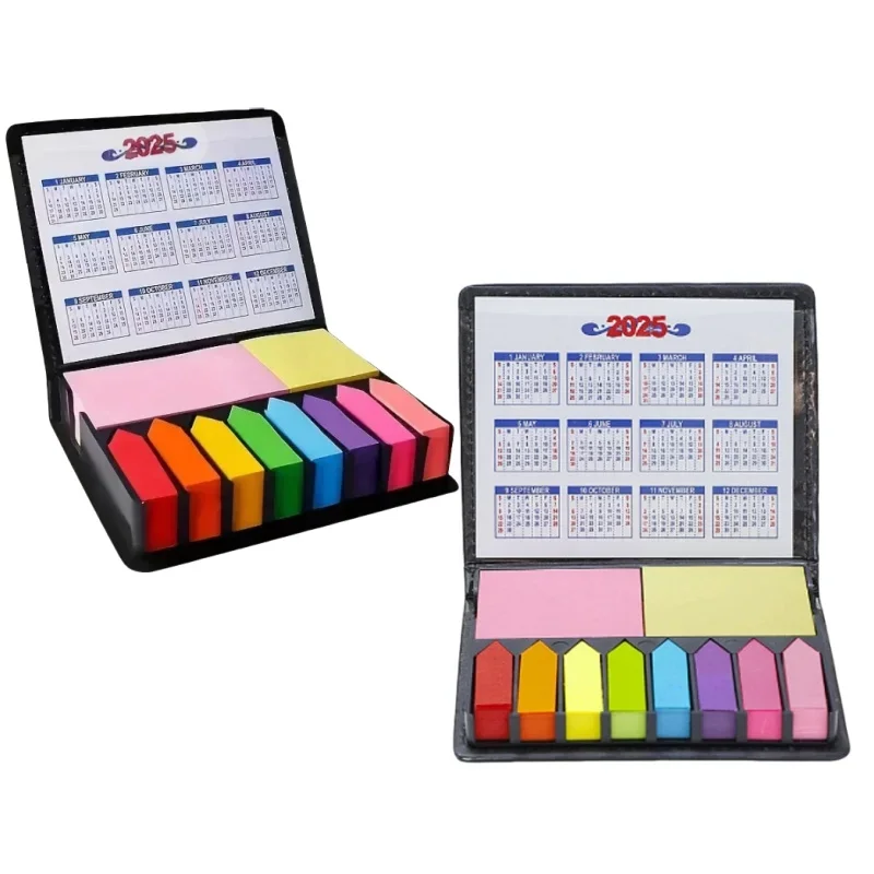 1 Set Organizing Multi Color Convenience Stickers with Leather Packaging Box Calendar