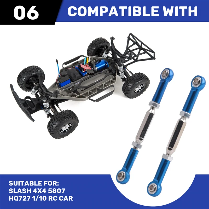 AS96-2Pcs Metal Adjustable Steering Linkage Servo Link Pull Rod For Traxxas Slash 4X4 5807 HQ727 1/10 RC Car Upgraded Parts