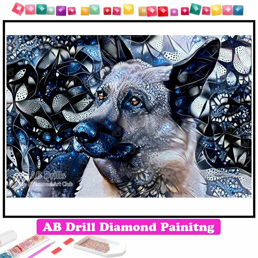 

Silver German Shepherd AB Diamond Painting Embroidery Stained Glass Dog Cross Stitch Handicraft Home Decor 2023 New Collection