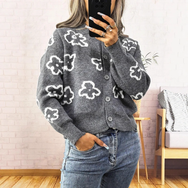 

Fall/winter Leisure Flower Jacquard Short Single-breasted Coat Women's Knitted Cardigan in 2025