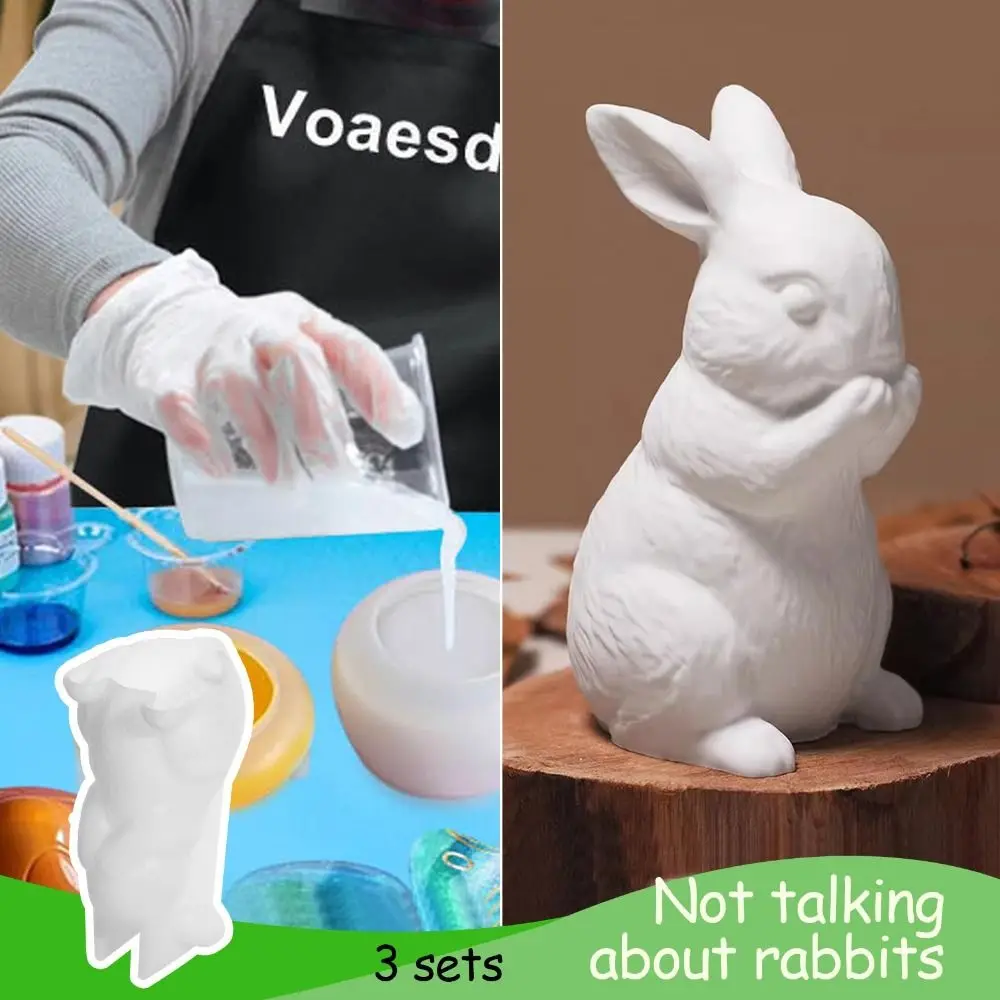 Moules en résine Hear-no Rabbit, 3 pièces, transparents, sans parler, sans lapin, mignons, animaux 3D, pour l'artisanat en résine époxy