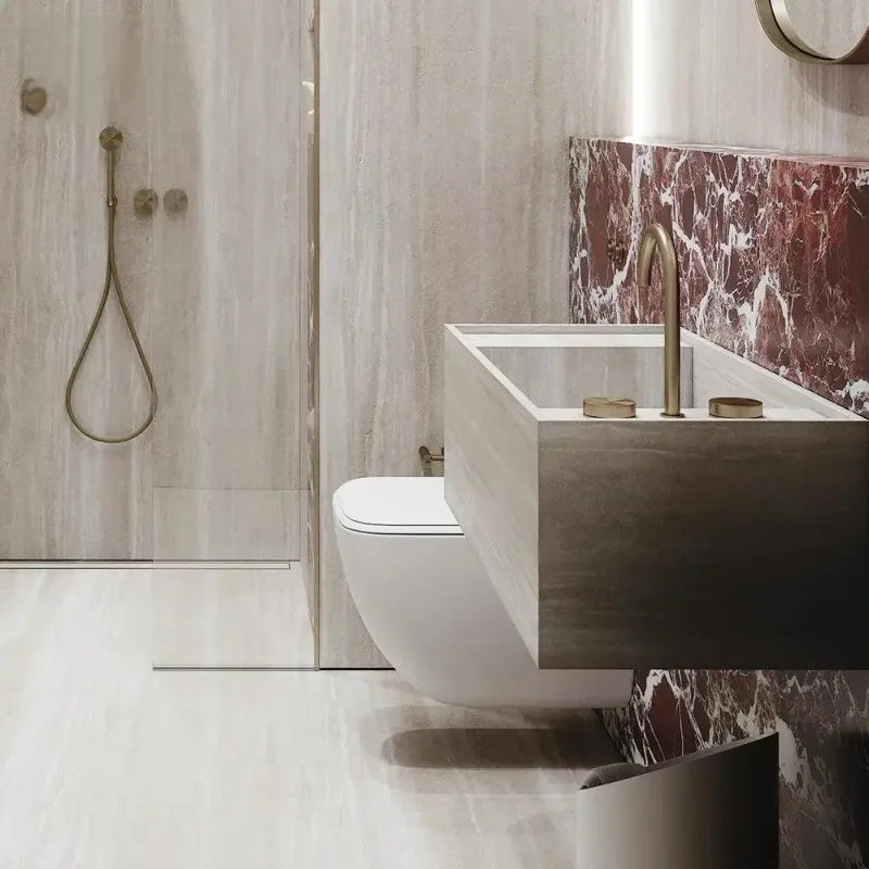 CE Certified Roman Travertine Wall Vanity: Ultra-Slim Edge & Deep Integrated Basin W/ Anti-Mold Seal - Luxury Floating Sink
