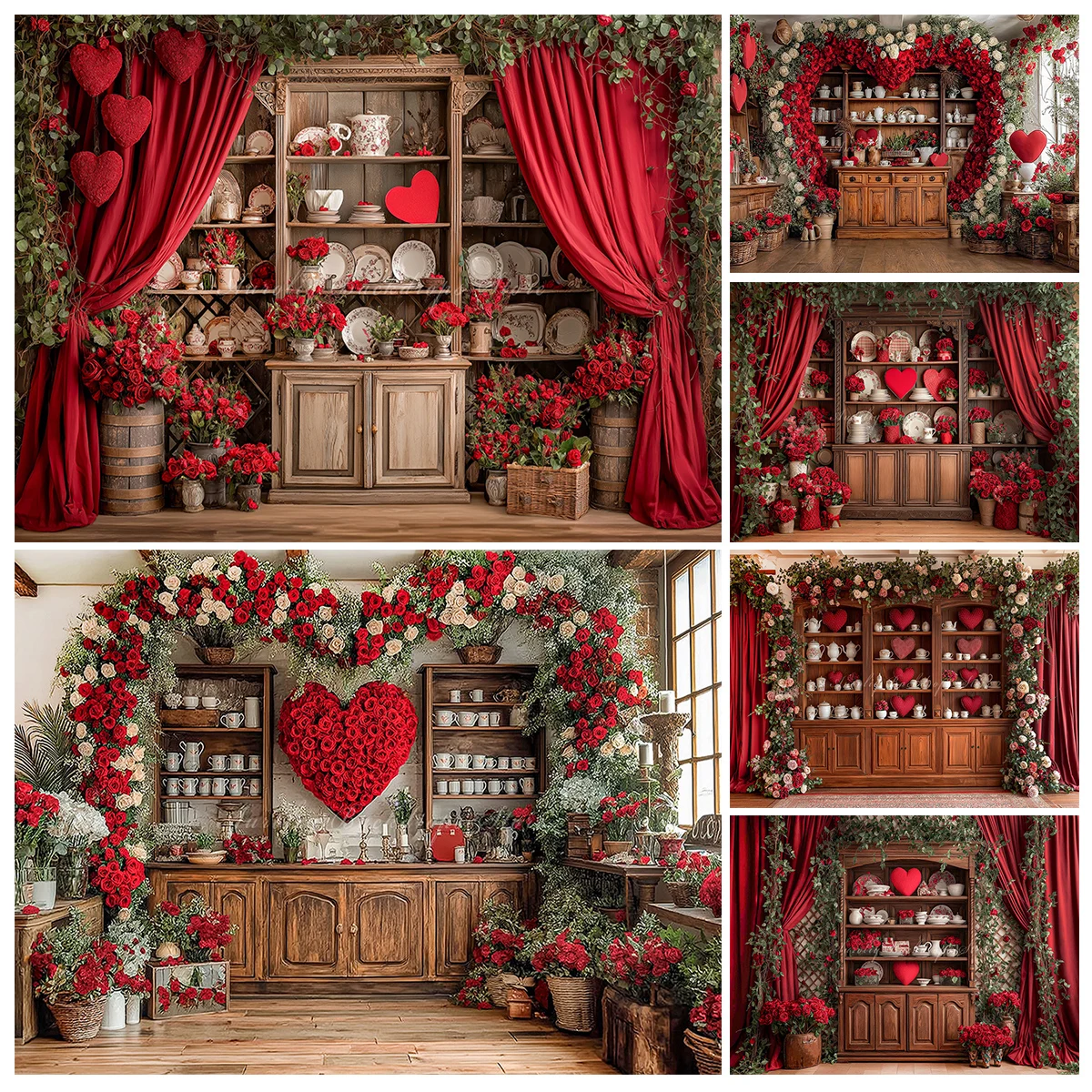 

Большой деревянный шкаф с красными розами и фоном в виде сердца для фотосессий, фон для фотосъемки на День святого Валентина для детей и взрослых