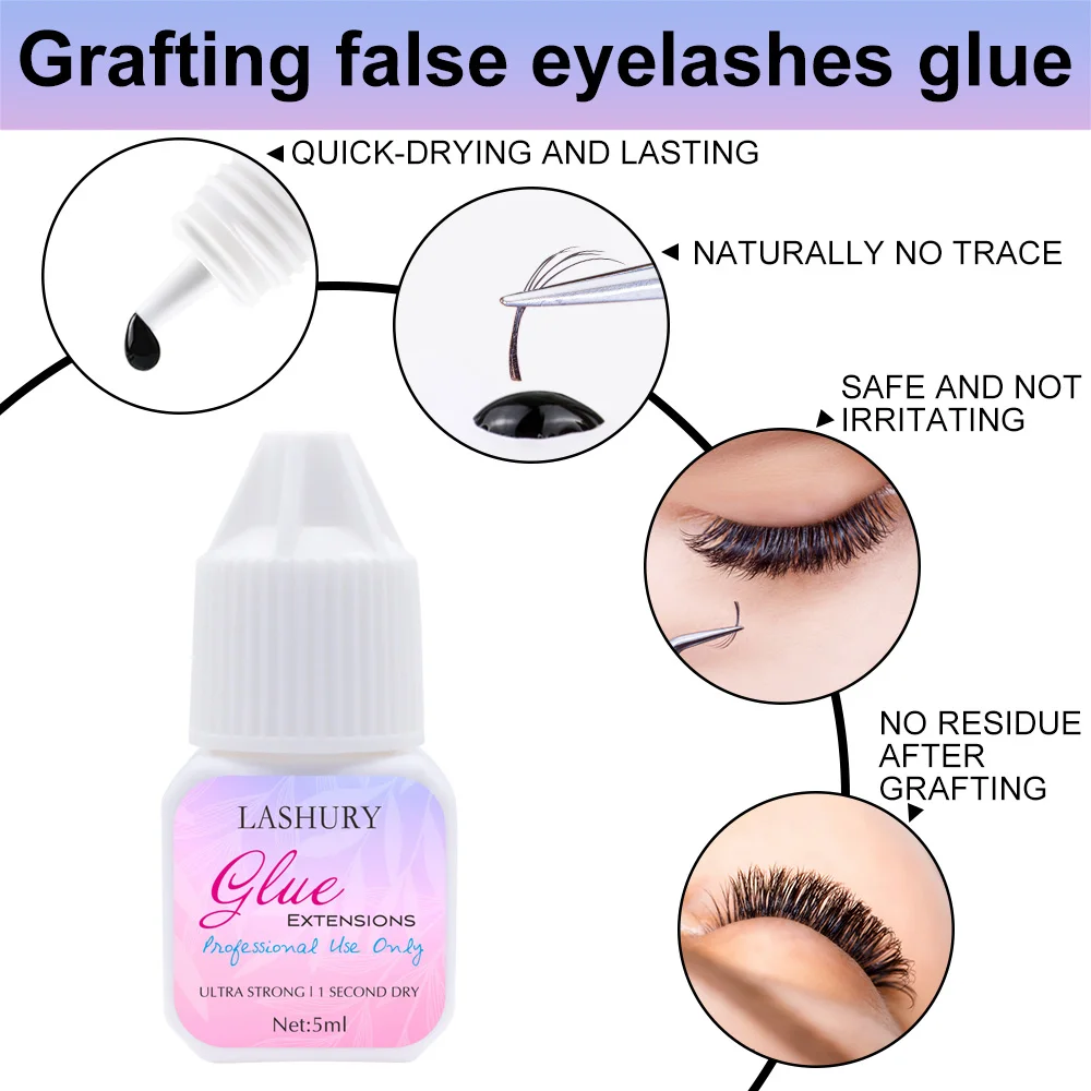 LASHURY 5ml Original 1 Second Fast Drying Strong False Eye Lash Extension Professional Glue Adhesive Retention 70 days Low Smell