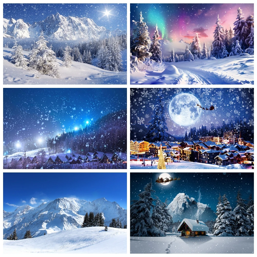 Laeacco Winter Pine Forest Mountain Snow Sky Natural Scenic Photo Backgrounds Christmas Photography Backdrops For Photo Studio