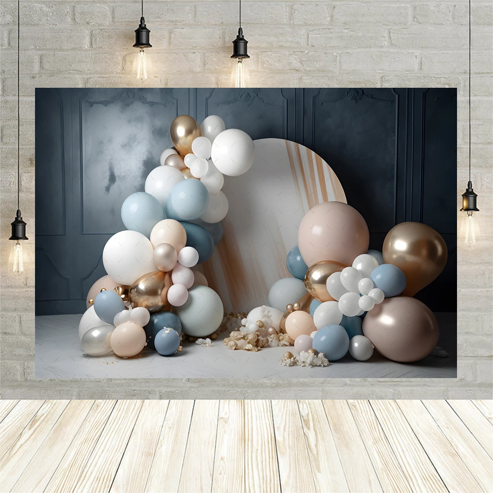 ทารกแรกเกิดเด็กชายและเด็กหญิงวันเกิดบอลลูนตกแต่งพื้นหลังอุปกรณ์ถ่ายภาพไวนิลโปสเตอร์รูปภาพสตูดิโอถ่ายภาพ