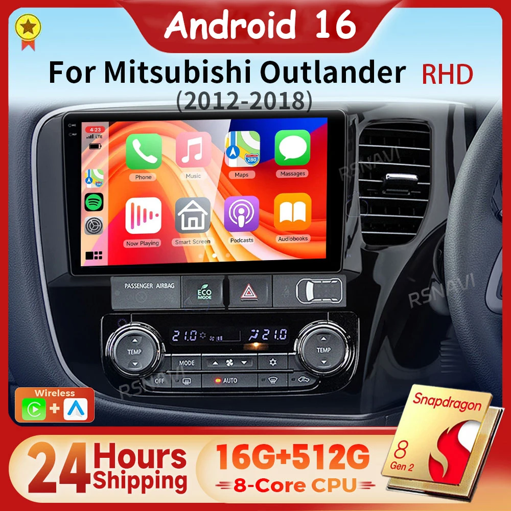 Android 16 Qualcomm Carplay Auto Car Radio Multimedia Player For Mitsubishi Outlander 3 RHD 2012-2018 Autoradio GPS DVD Qualcomm