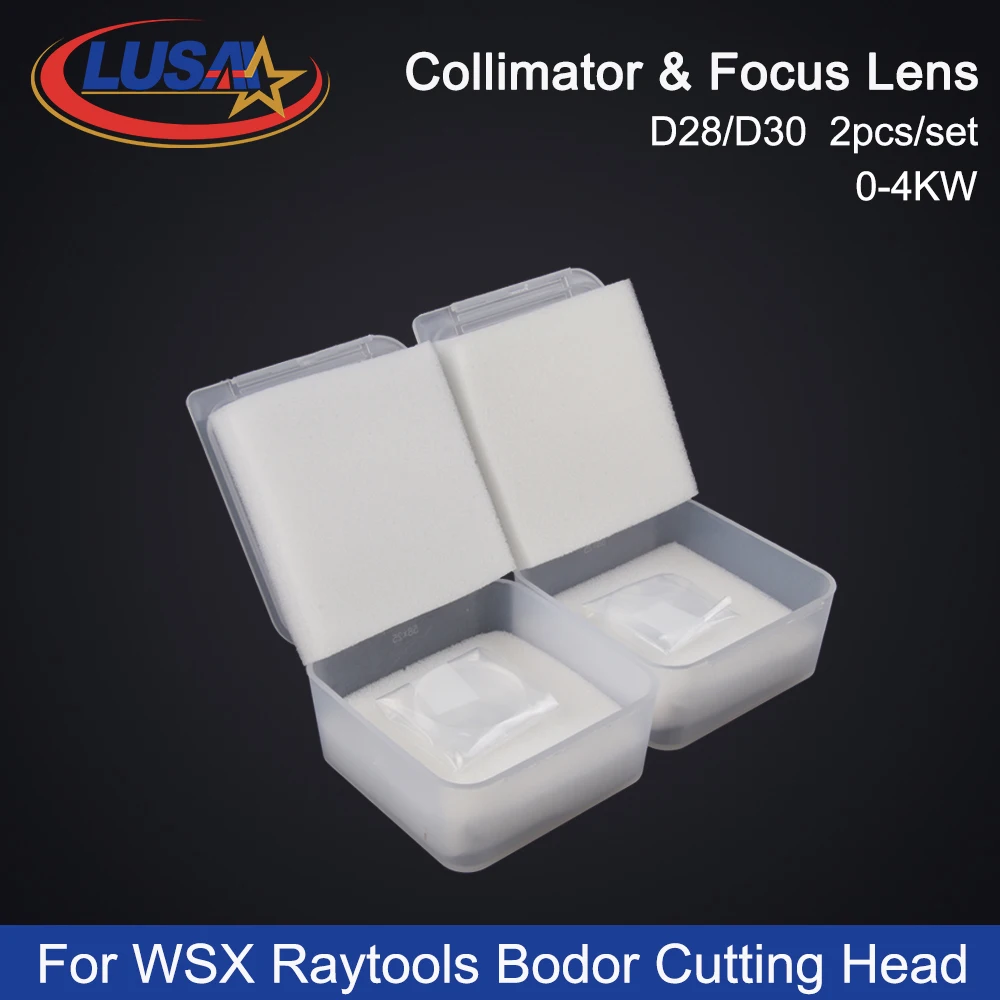 LUSAI Laser Collimator & Focusing Lens D28 D30 F75/F100/F125/F150/F155/F200 2Pcs/Set 1064nm For WSX Raytools Bodor Cutting Heads