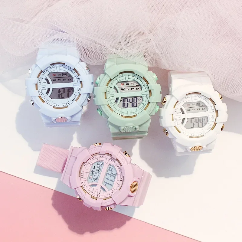 Fashion Girls Watch Waterproof LED Digital Women Watches Countdown Stopwatch Sport Multifunction Clock Electronic Wristwatch