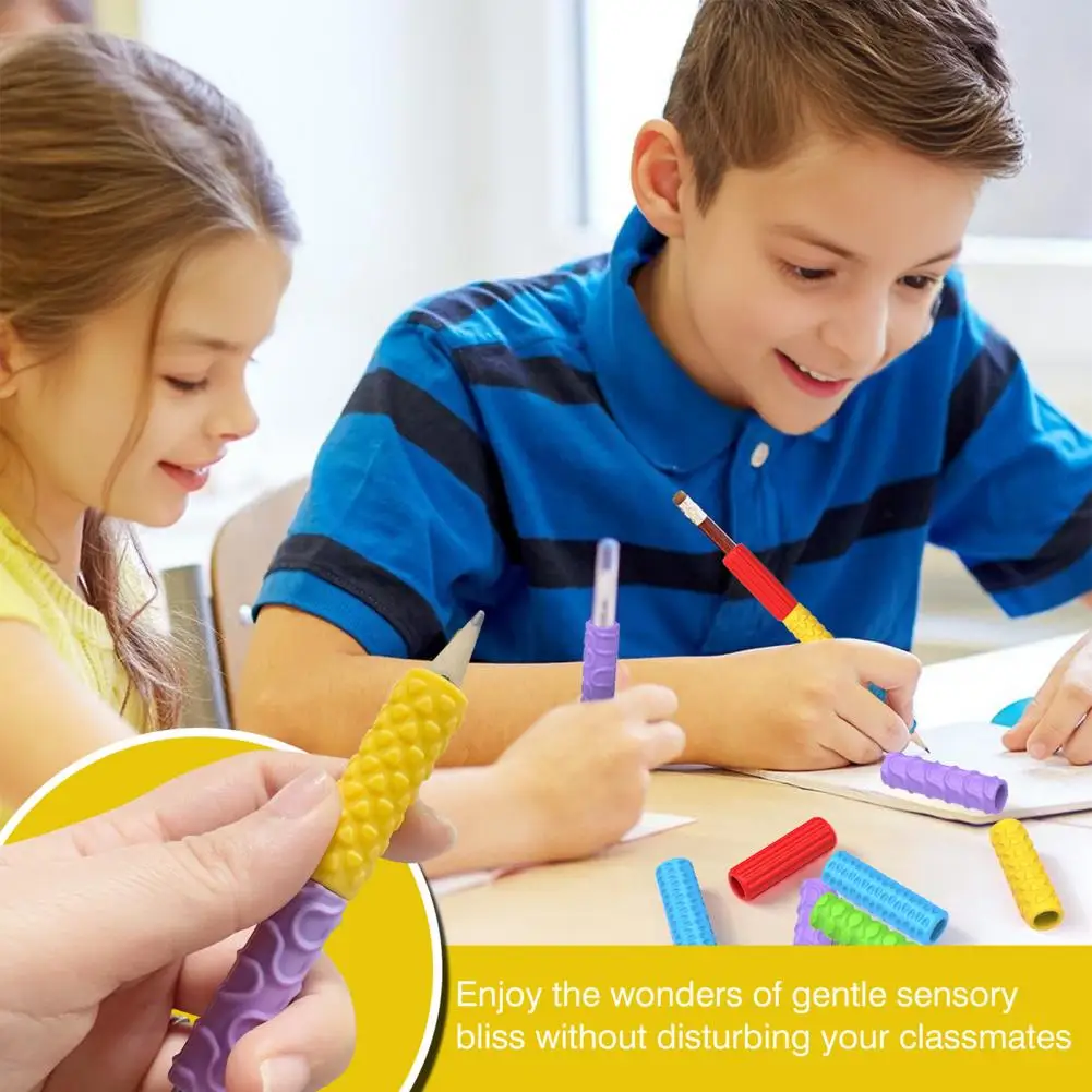 Quiet Stress Toys for Classrooms Textured Silicone Pen Grip Fidget Toys for Kids Adults Reusable Handwriting Tool for Stress