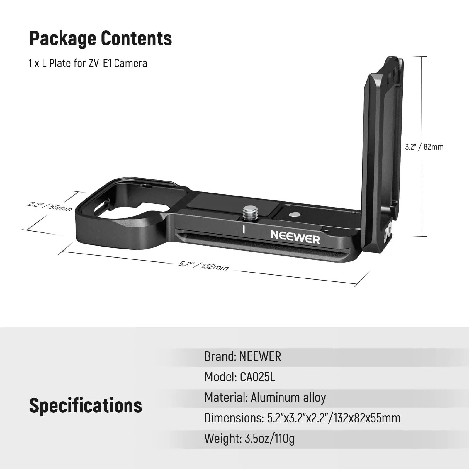 NEEWER ZV-E1 L Plate for Sony ZV-E1 Camera Aluminum Extendable Arca Type Side Base Plate Compatible with DJI RS 2 RSC 2 RS 3 Pro - Image 6
