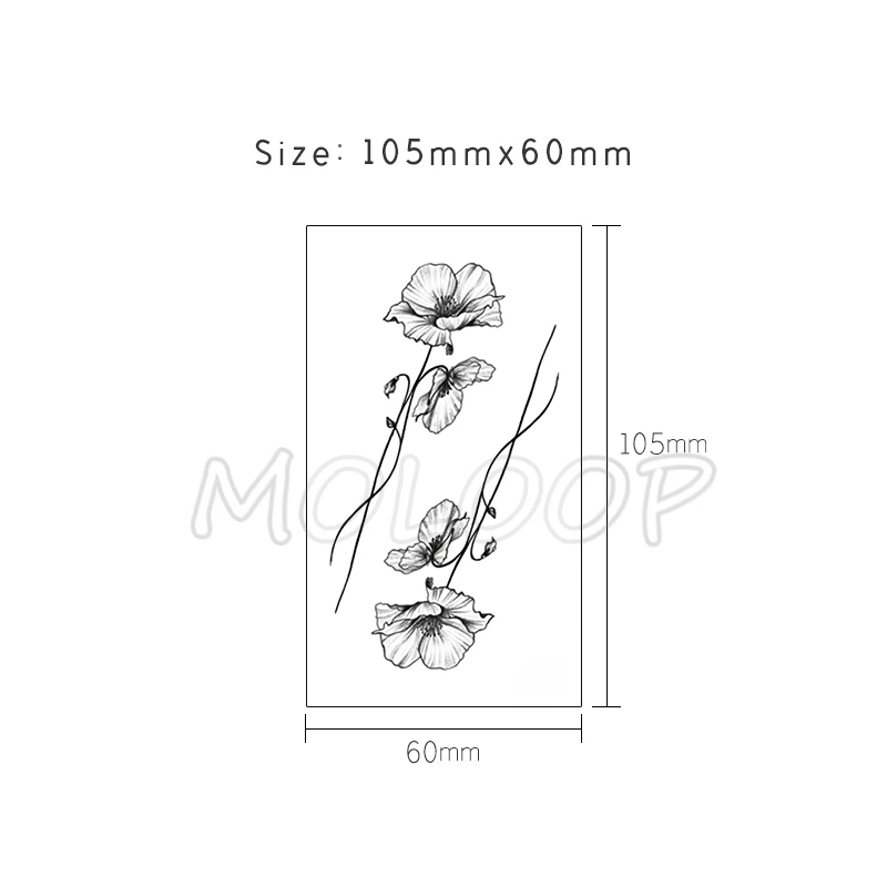 Waterproof Temporary Tattoo Stickers Black Somnus Flower Plant Small Size Tatto Flash Tatoo Fake Tattoos for Man Kid Girl Women