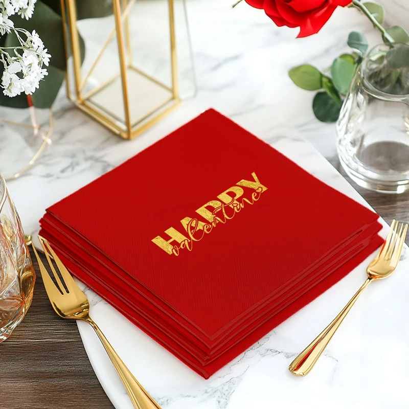 50Pcs  25×25CM  3-layer Gold foil napkin Happy restaurant dance Coffee hall banquet public