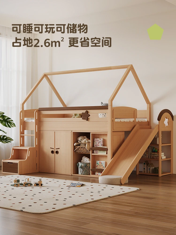 Teen with Tree Solid Wood Beech Children Half Tall Boy Girl Tree House Bed Flying House Chalet Castle Slide Bed