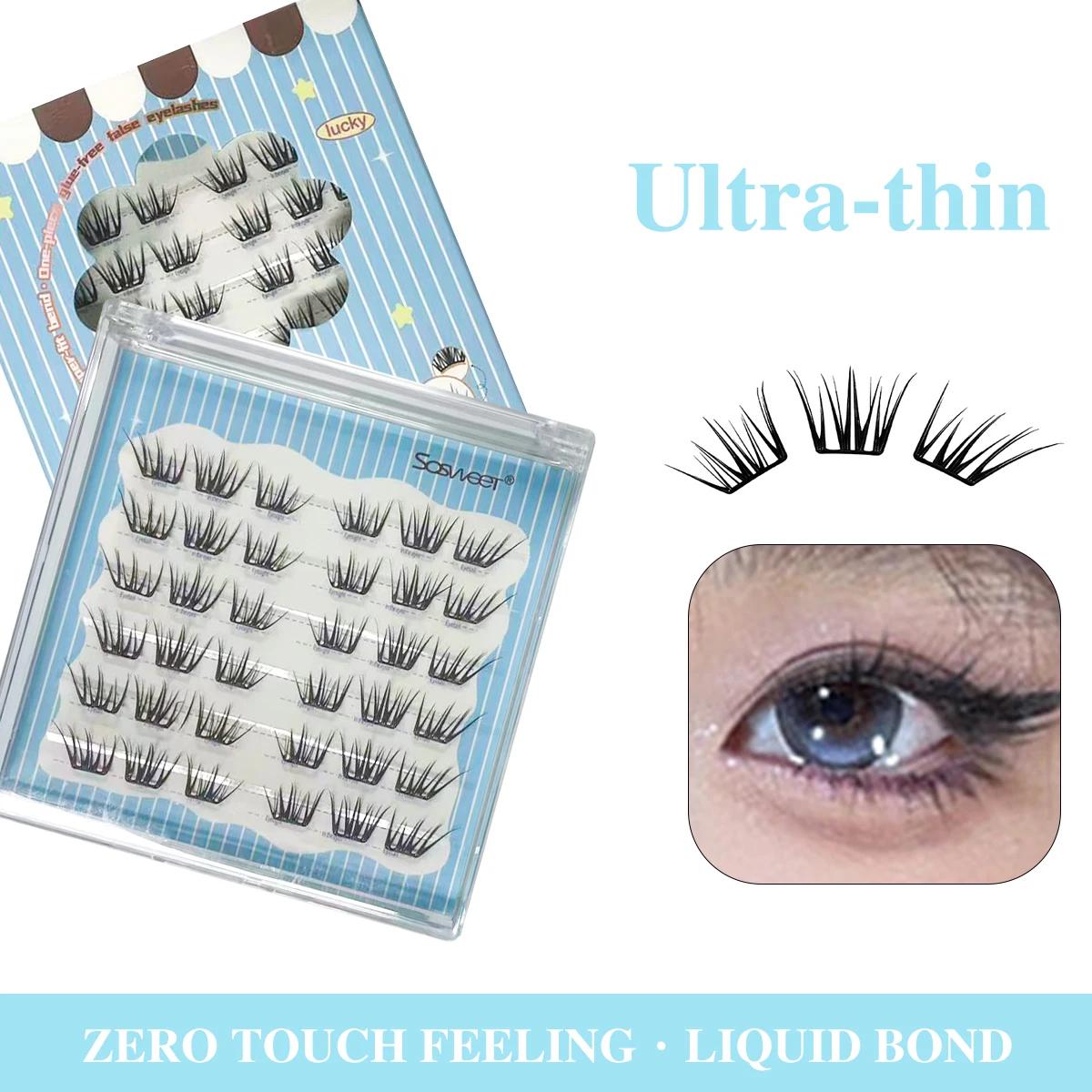 Ciglia finte Zero Touch Cluster di ciglia naturali ultra sottili Senza colla Ciglia autoadesive per il trucco quotidiano