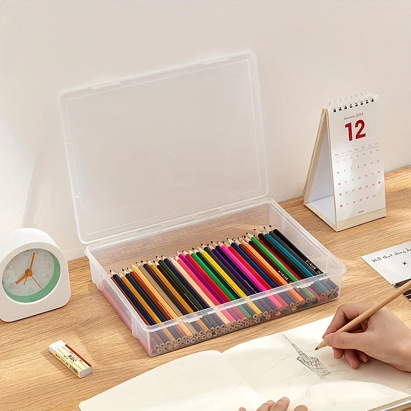 Large Capacity Pencil Case Transparent Plastic Notebook Sketch Marker Colored Lead Painting Storage Box, Back To School Supplies image 4