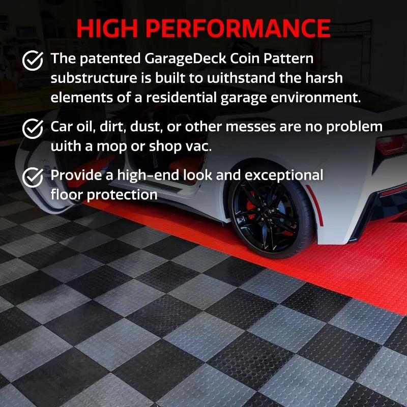 نمط عملة GarageDeck، بلاط أرضيات جراج متشابك متين من كوبوليمر غير قابل للانزلاق (48 عبوة)، أبيض