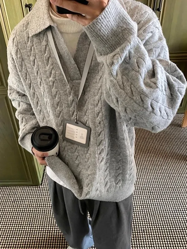 

Large Size Men's V-Ne Knitwear Anti-Pilling Two-Piece Sle Casual Korean Faion Winter Comfortable Soft Polyester Sweater