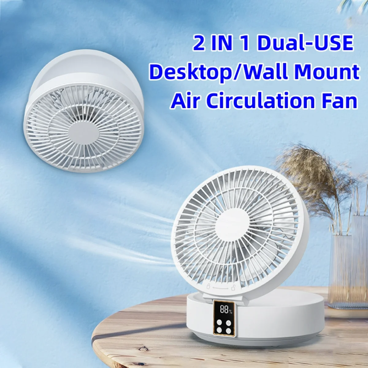 New Remote Control Wireless Circulating Air Cooling Fan with LED Light Folding Electric Wall-mounted Fan Desktop Fan USB