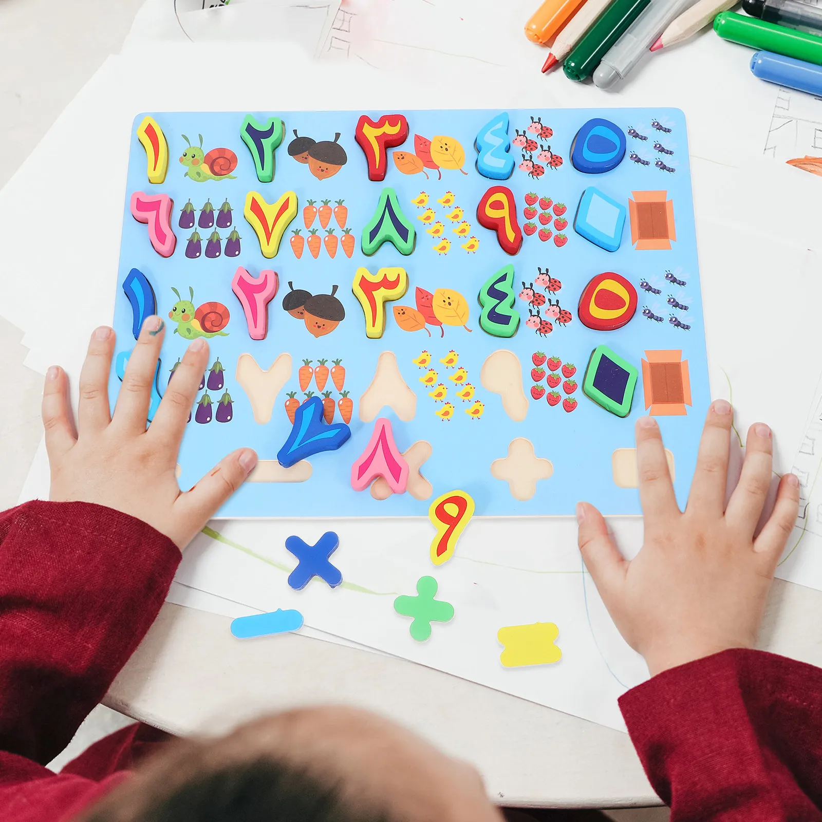 

Набор из 2 деревянных пазлов с арабским алфавитом и цифрами для малышей: развивающая игра Монтессори для изучения и распознавания букв и цифр