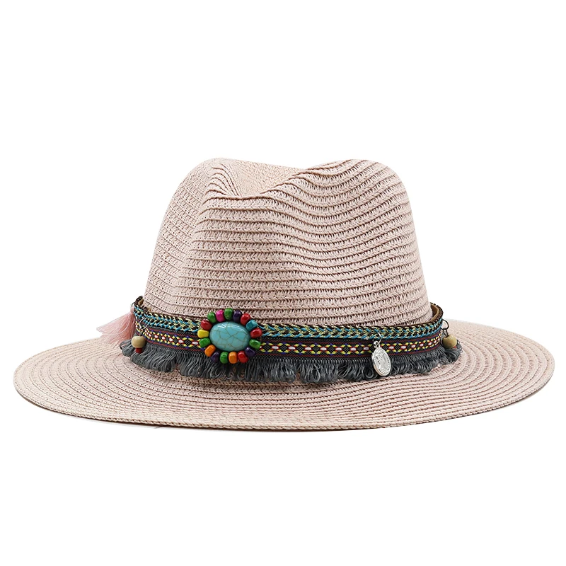 Summer Outdoor Men Women Hand-woven Western Cowboy Straw Hats Wide Brim Breathable Beach Jazz Cap Sun Protection Hat