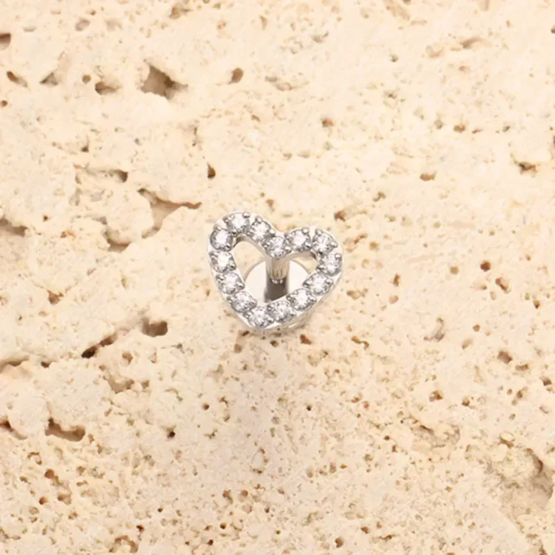 ASTM F136 Titanium Piercing 16G 18G CZ Heart Labret Earring Internally Threaded Cartilage Tragus Medusa Lip Monroe Body Jewelry