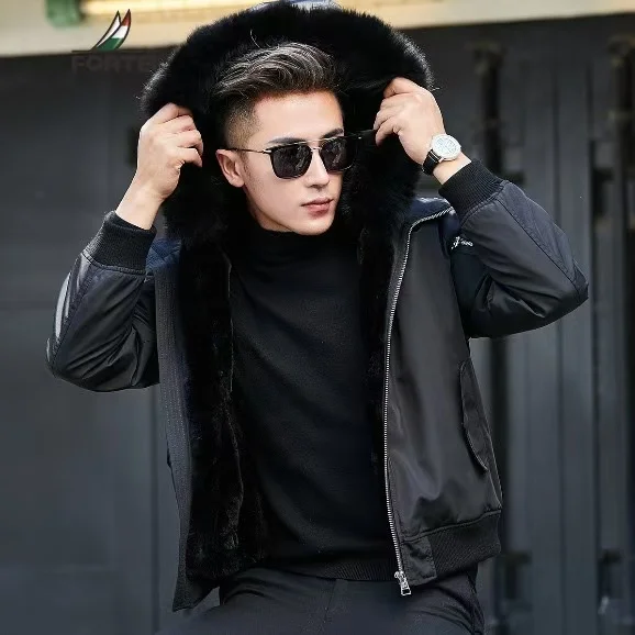 New fur one-piece jacket for men's winter style, overcoming short imitation fur jacket